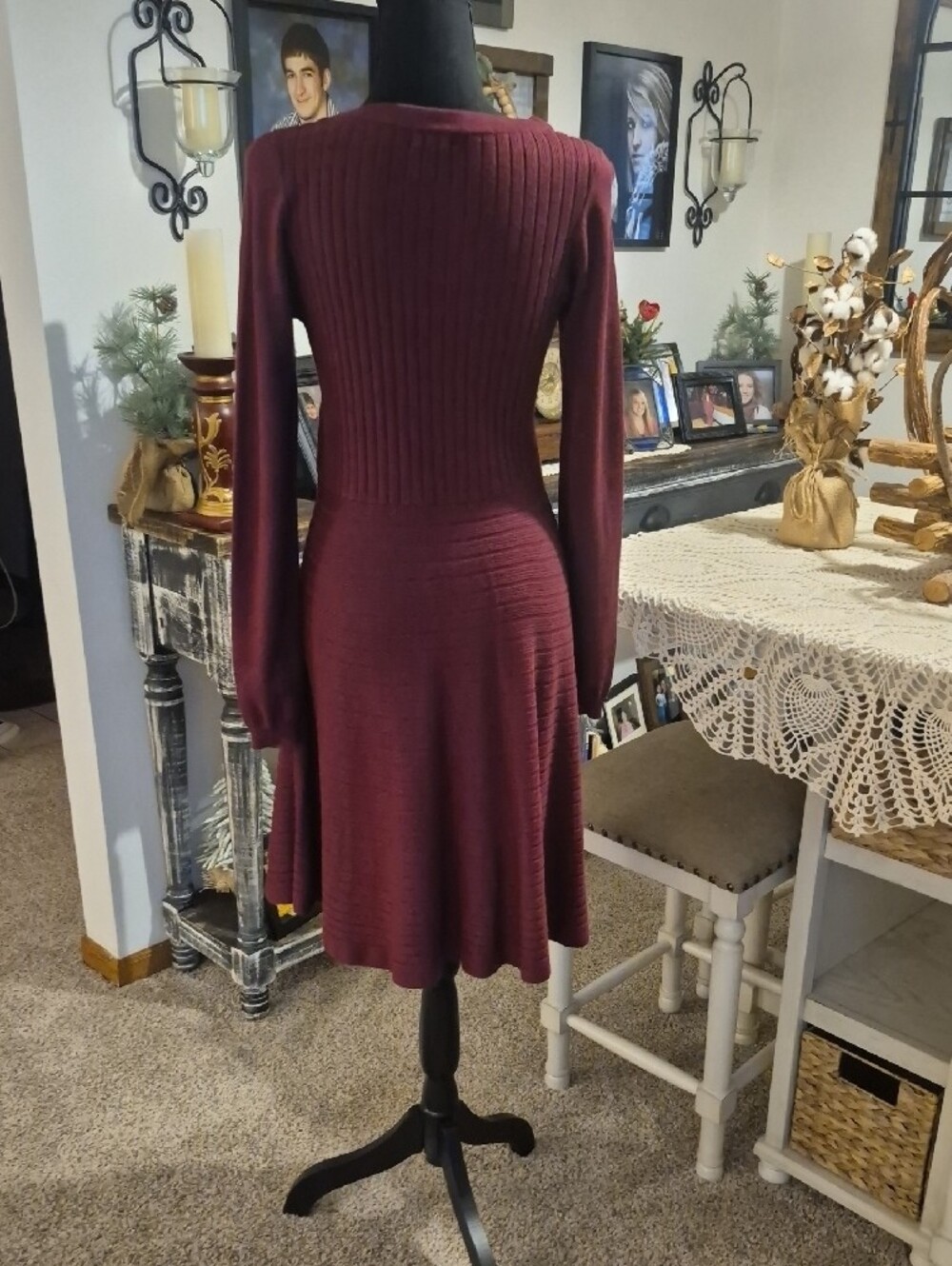Xhilaration Lace-Up Long Sleeve Knit Dress - Burgundy - Picture 6 of 12